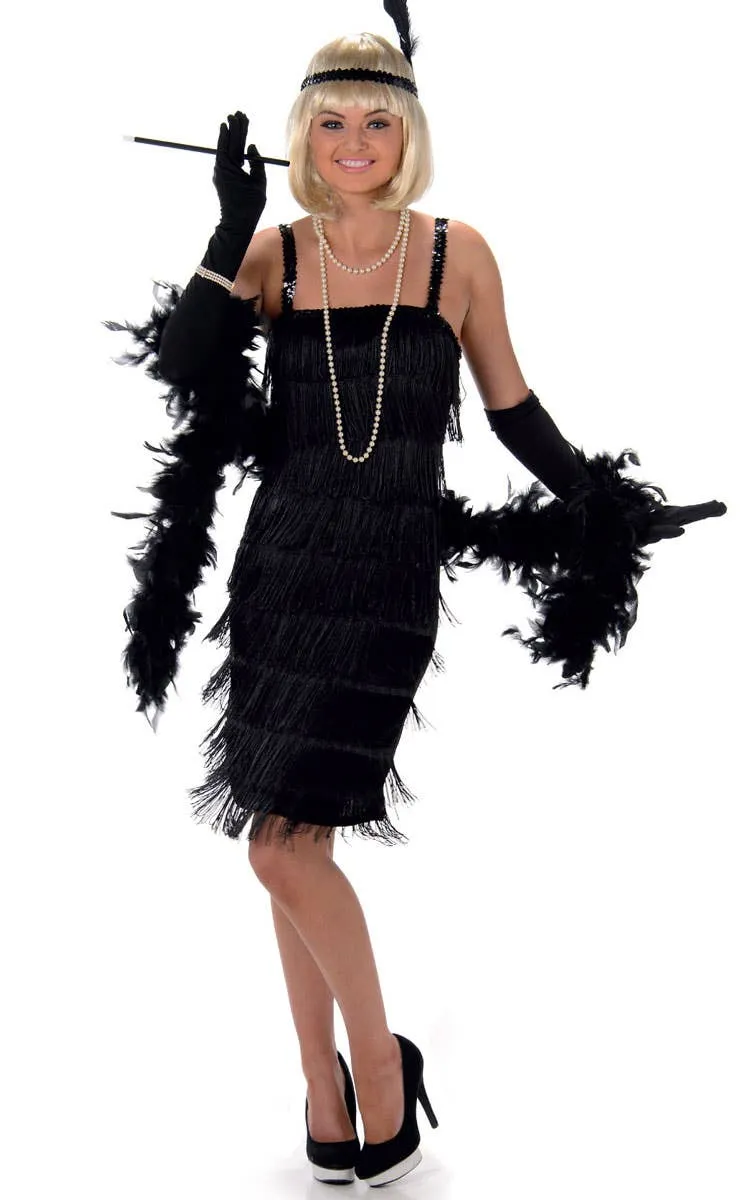 Flapper Girl Womens Black 1920s Costume