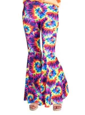 Flared 1970s Rainbow Tye Dye Womens Hippie Costume Pants