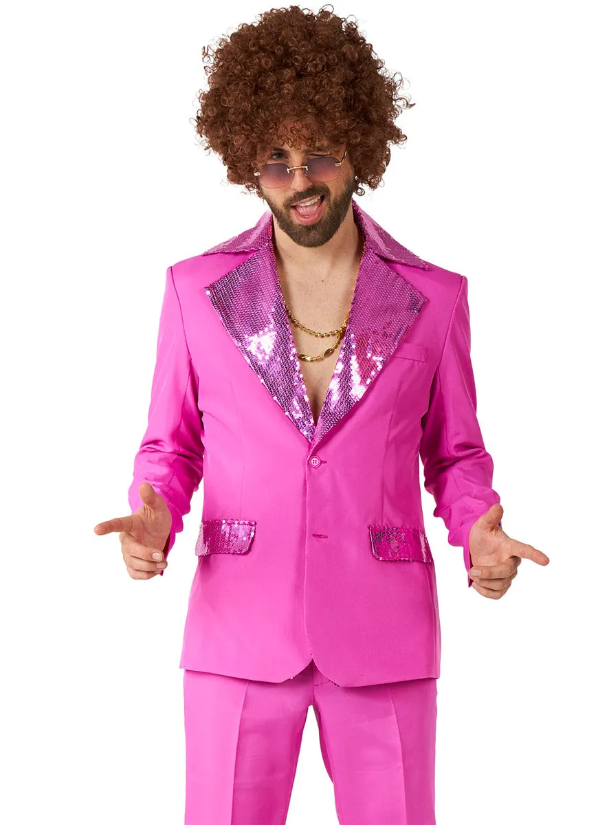 Flared 70s Mens Pink Disco Costume Suit