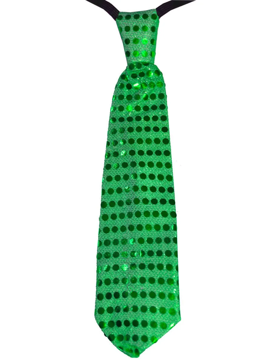 Flashing Light Up Green Sequinned Costume Tie