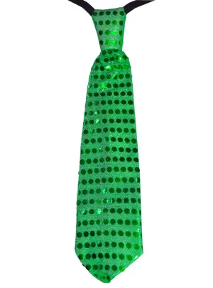Flashing Light Up Green Sequinned Costume Tie