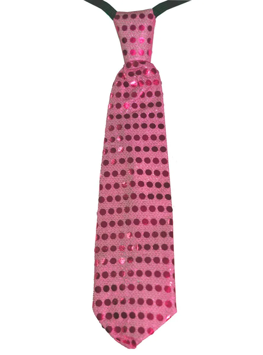 Flashing Light Up Light Pink Sequinned Costume Tie