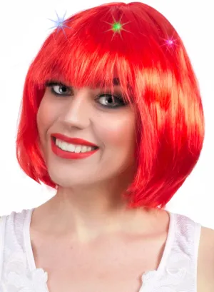 Flashing Light Up Red Bob Costume Wig