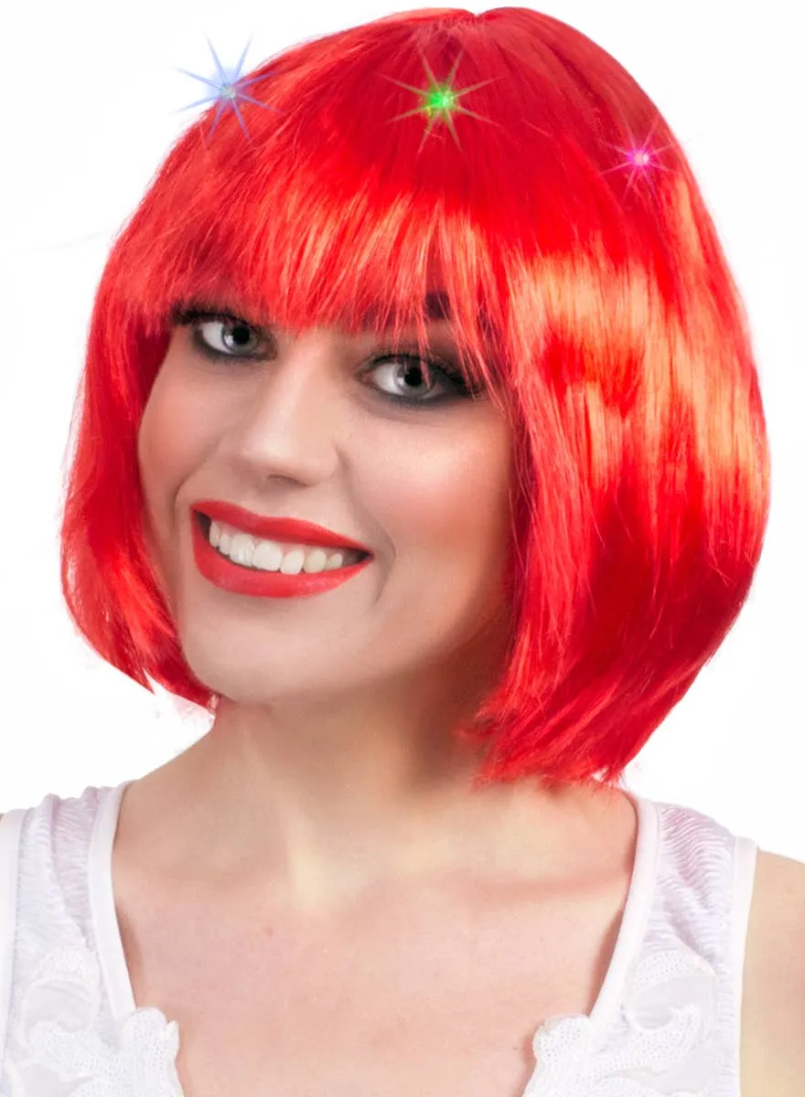 Flashing Light Up Red Bob Costume Wig