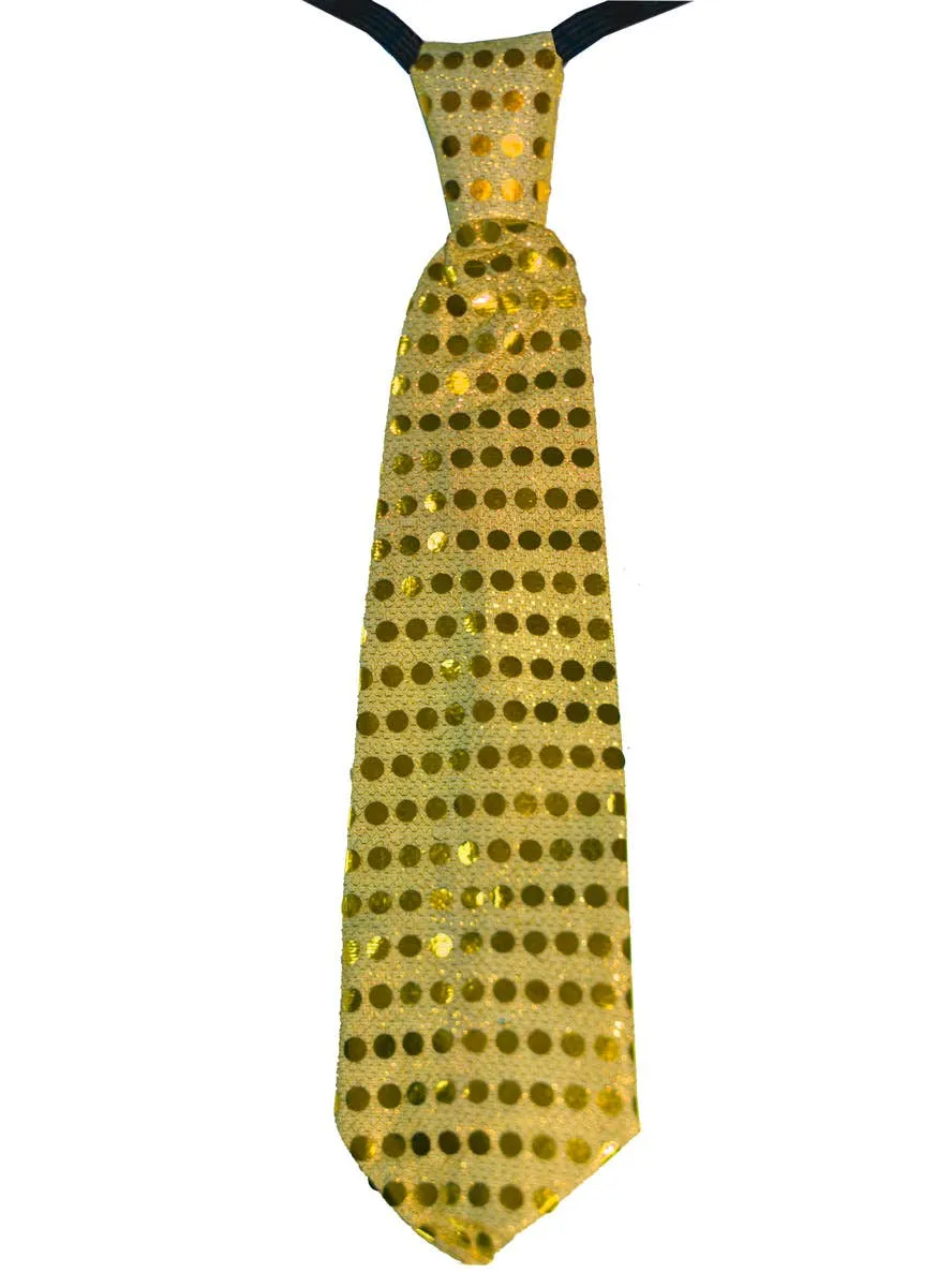 Flashing Light Up Yellow Sequinned Costume Tie