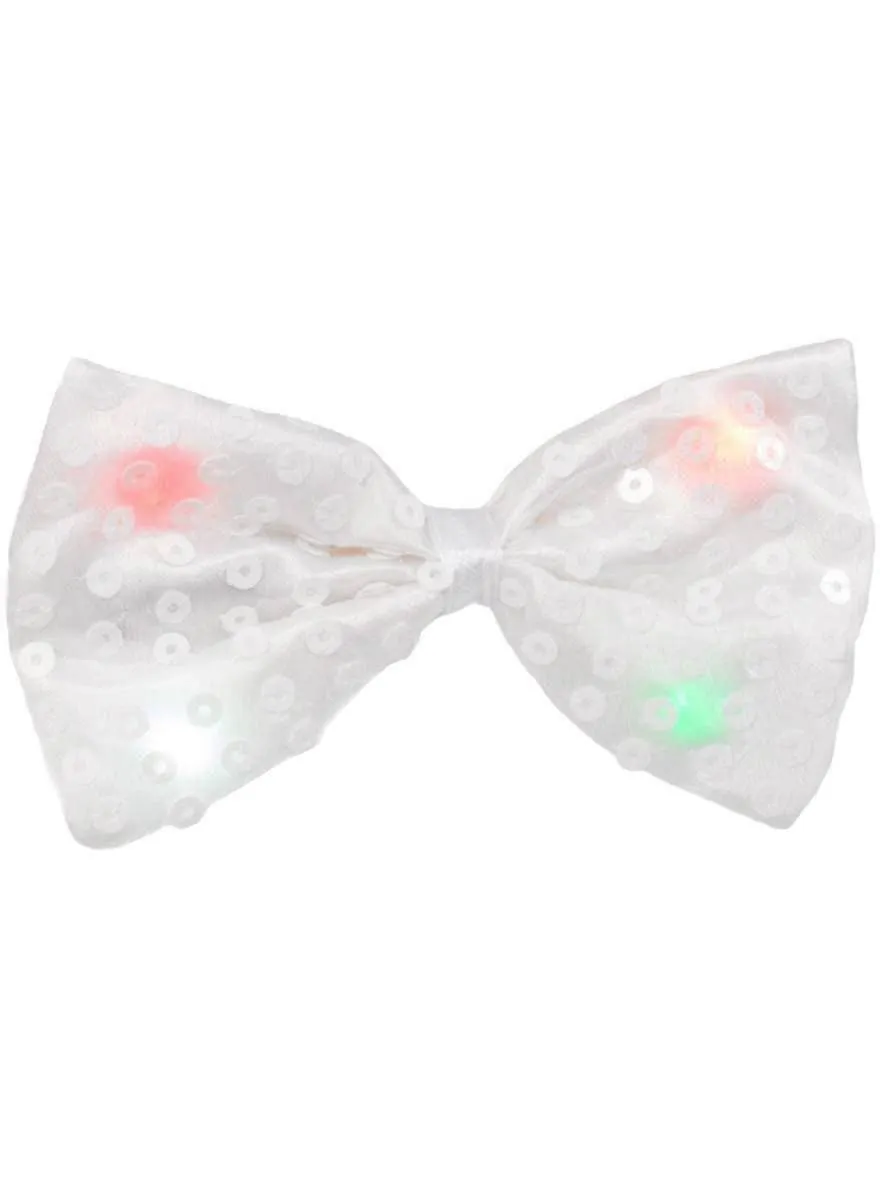 Flashing White Sequinned Bow Tie Costume Accessory