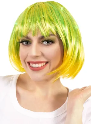 Flashing Yellow and Green Light Up Bob Costume Wig