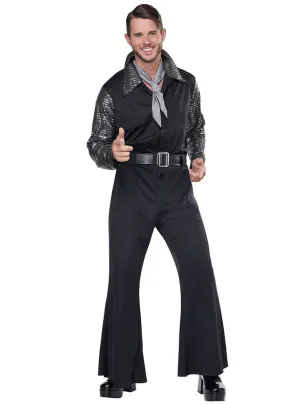 Flashy 1970s Mens Black and Silver Costume Jumpsuit