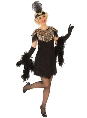 Flashy Black and Gold 1920s Womens Flapper Costume
