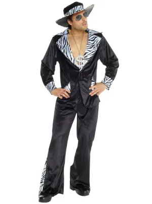 Flashy Plus Size Black Zebra Print Mens 1970s Pimp Costume