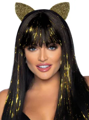 Flirtatious Gold Glitter Cat Ears Costume Headband