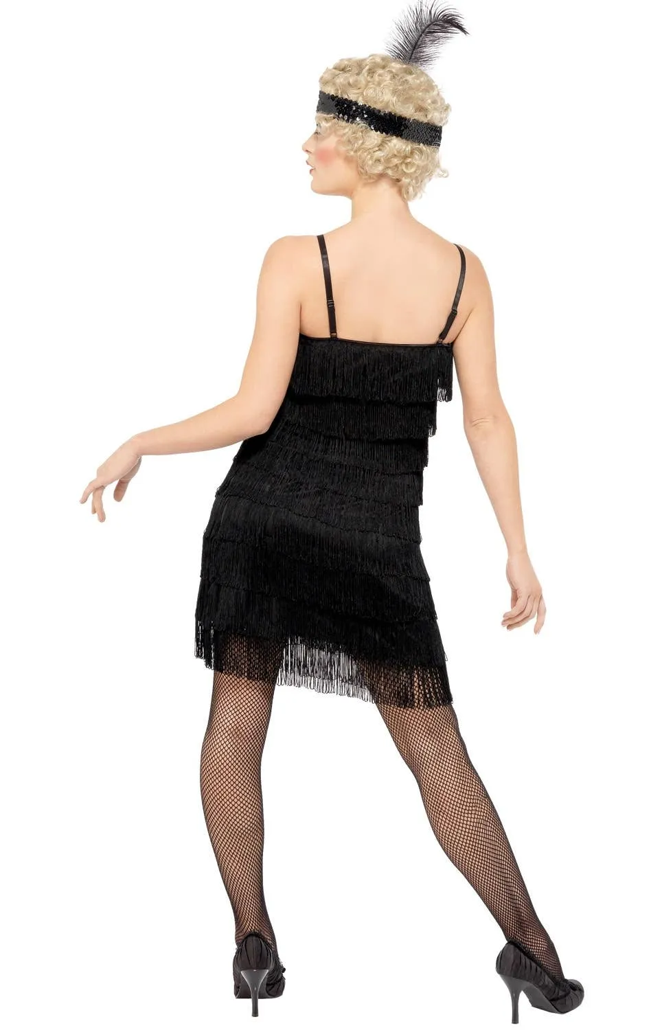 Flirty 1920s Womens Short Black Flapper Dress Costume