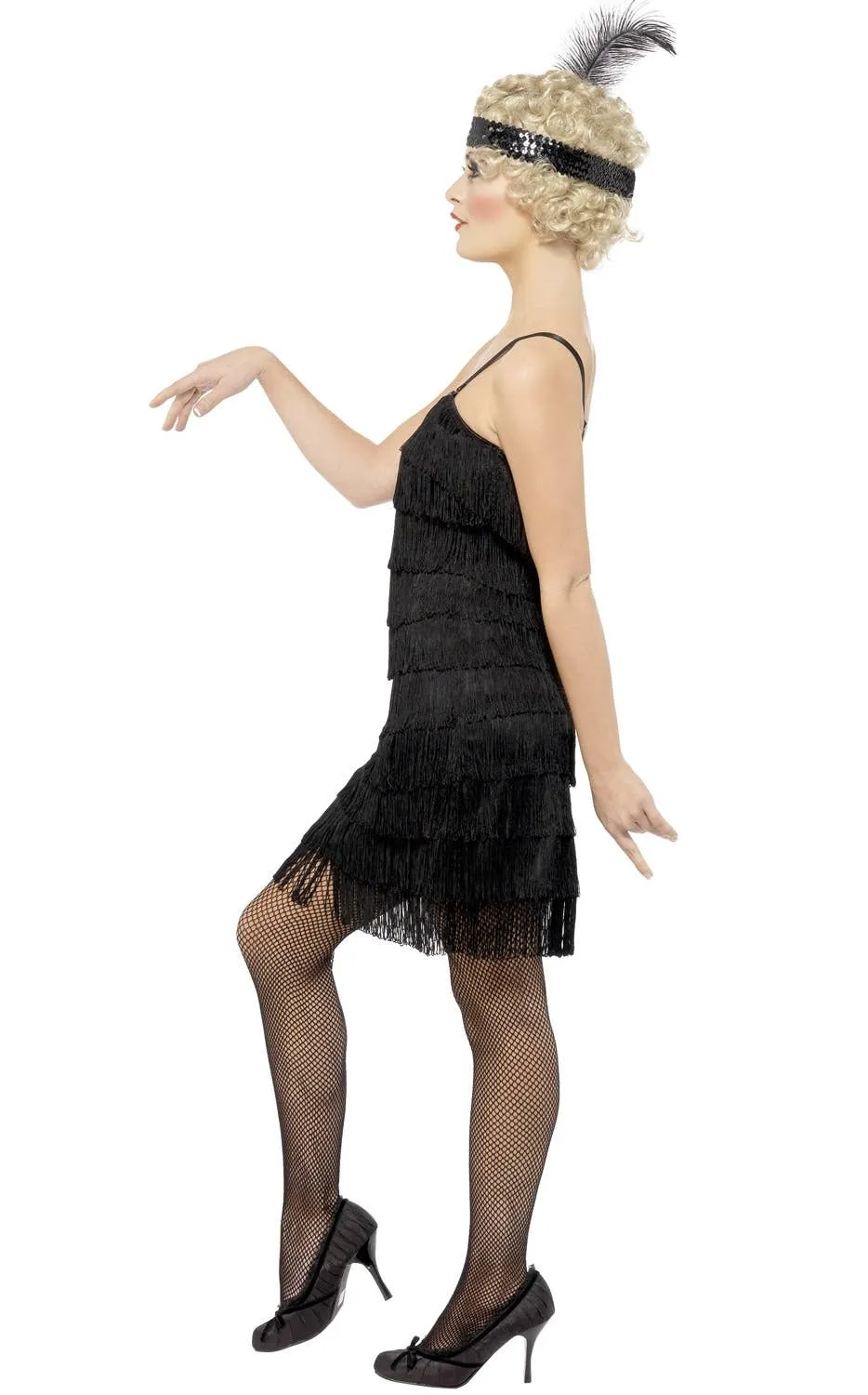Flirty 1920s Womens Short Black Flapper Dress Costume
