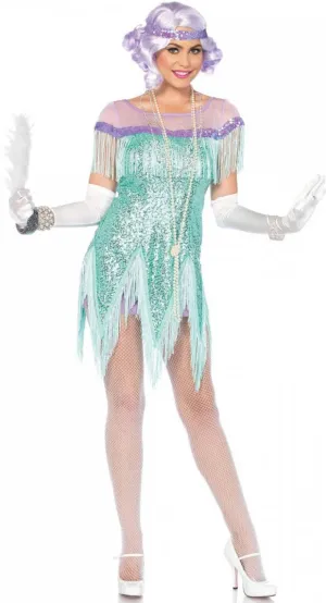 Flirty Foxtrot Womens Aqua Sequin Flapper Costume