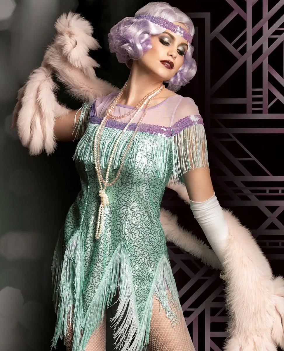 Flirty Foxtrot Womens Aqua Sequin Flapper Costume