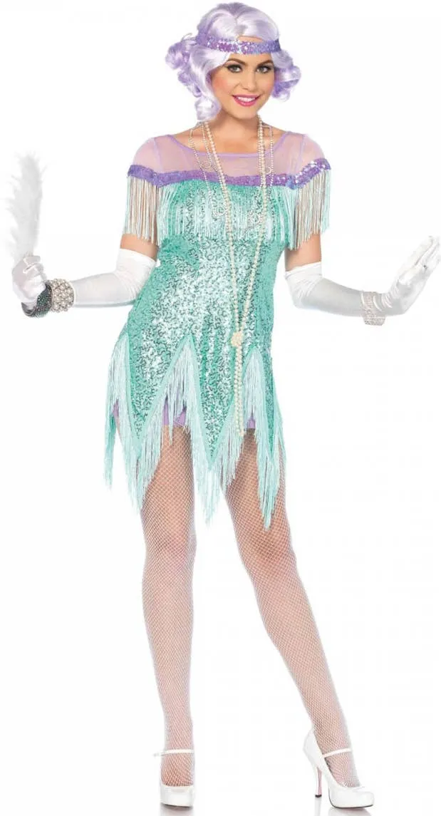 Flirty Foxtrot Womens Aqua Sequin Flapper Costume