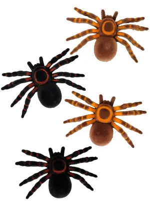 Flocked Black and Brown 4 Pack Halloween Spiders