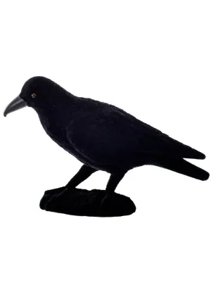 Flocked Black Crow Halloween Decoration
