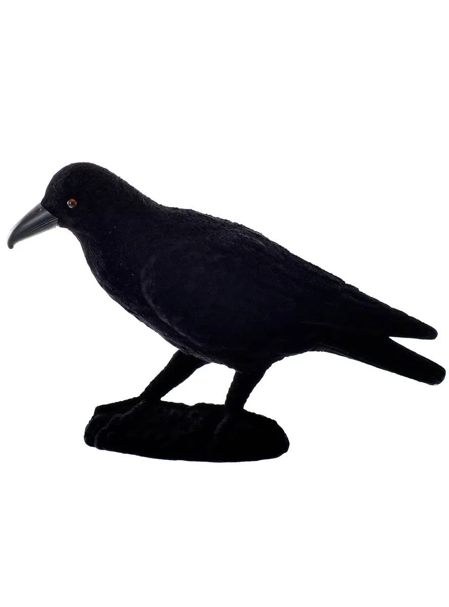 Flocked Black Crow Halloween Decoration