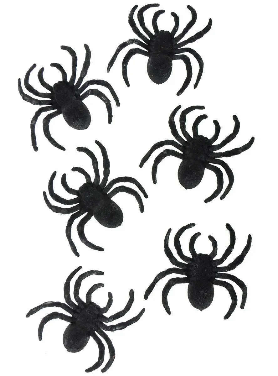 Flocked Black Spiders 6 Pack Halloween Decorations