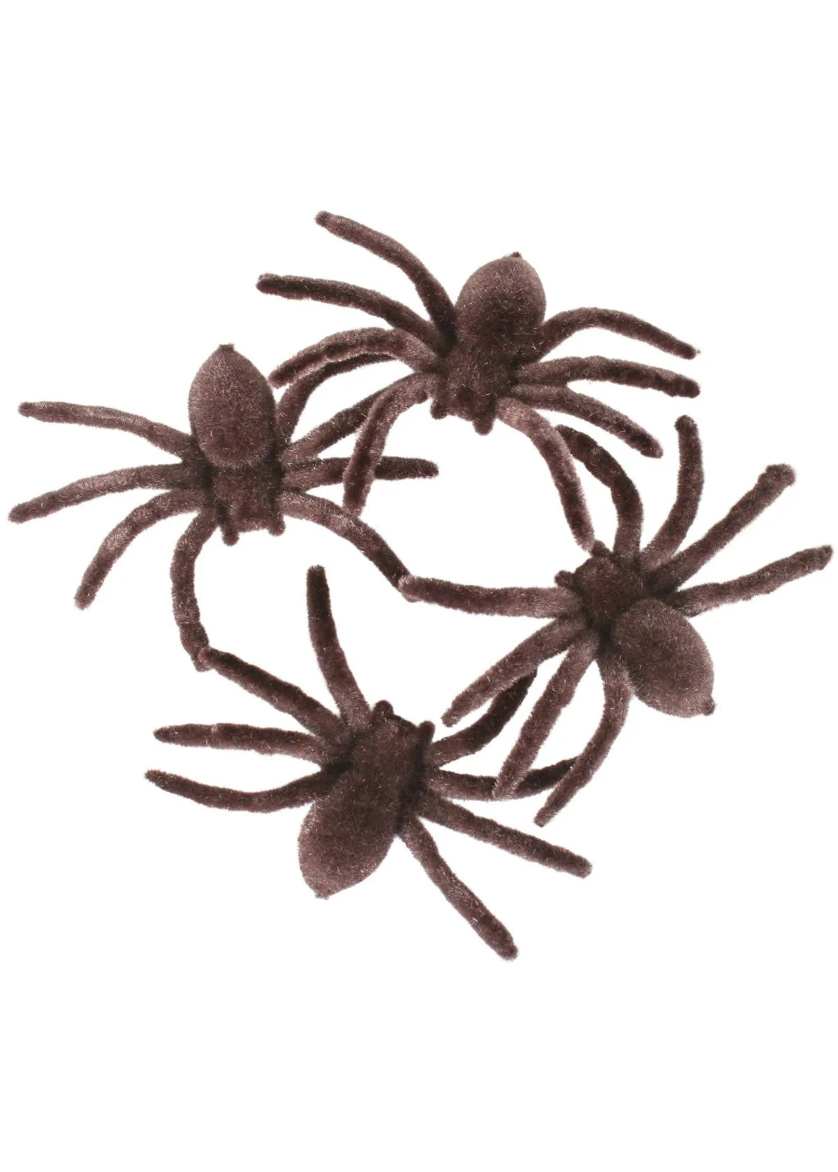 Flocked Brown Velvet Spider Decorations - 4 Pack
