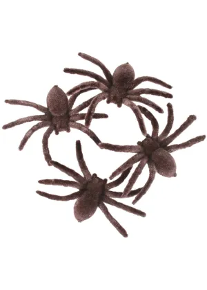 Flocked Brown Velvet Spider Decorations - 4 Pack