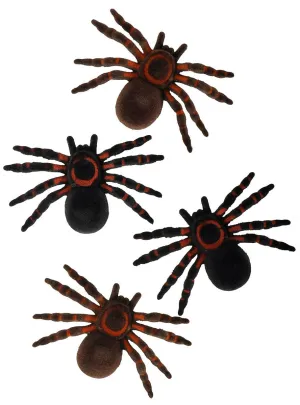 Flocked Dark Brown 4 Pack Halloween Spiders