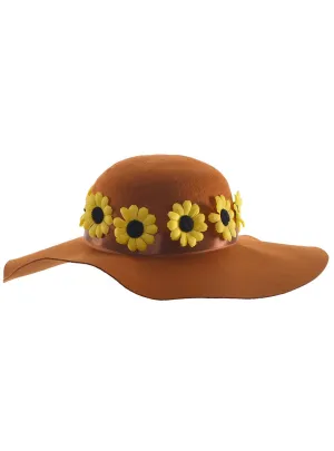 Floppy Brown 1970s Costume Hat with Yellow Daisies