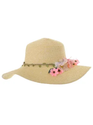 Floppy Natural Straw Costume Hat with Flowers