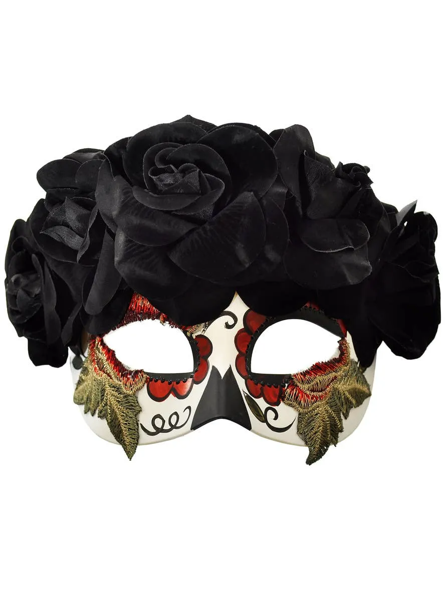Floral Black Embroidered Womens Sugar Skull Masquerade Mask