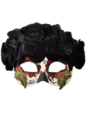 Floral Black Embroidered Womens Sugar Skull Masquerade Mask