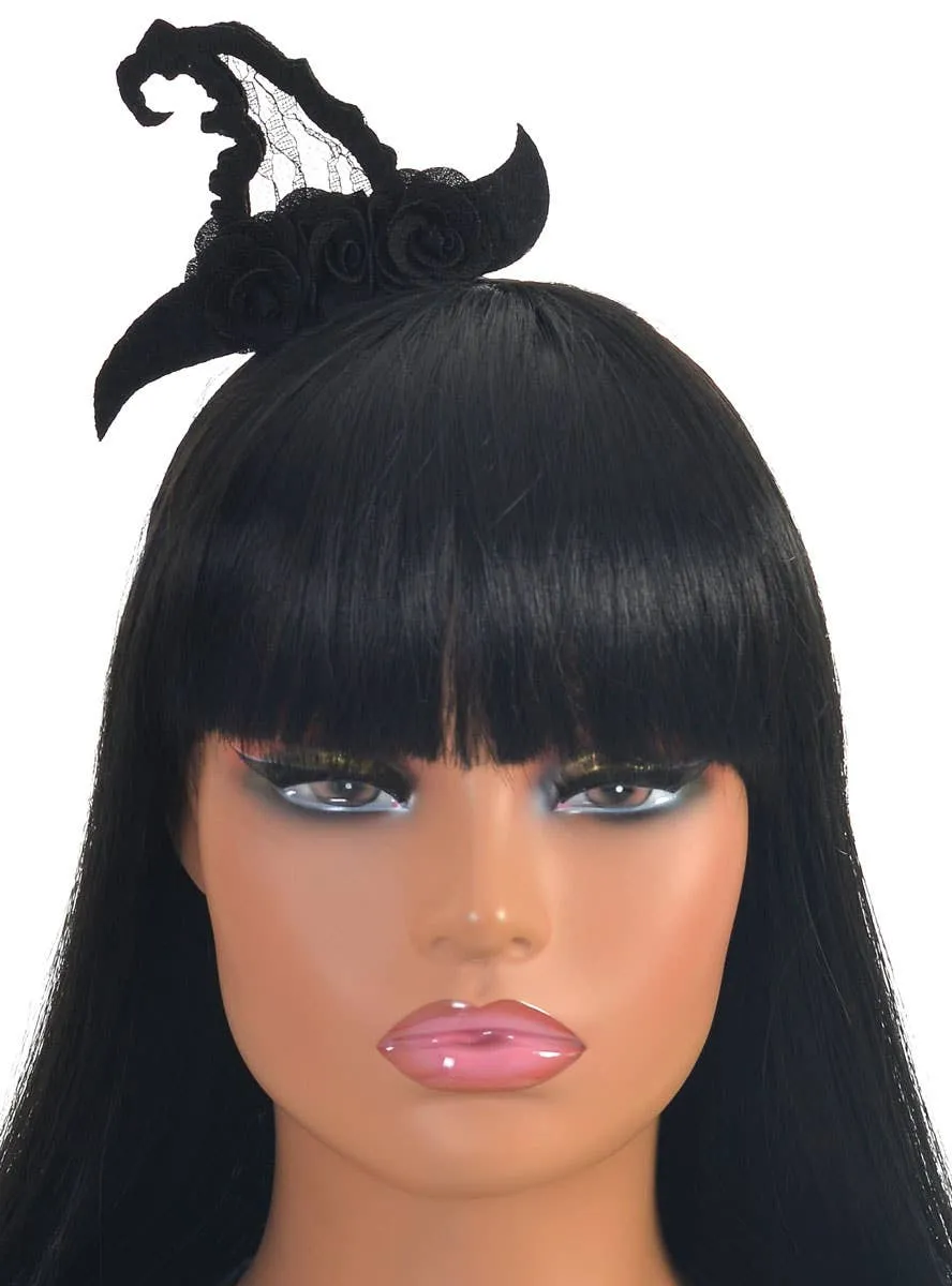 Floral Black Mini Witch Hat Halloween Costume Headband