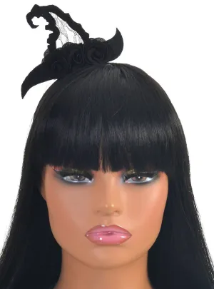 Floral Black Mini Witch Hat Halloween Costume Headband
