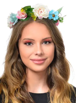 Floral Forest Fairy Costume Crown in Cream and Blue