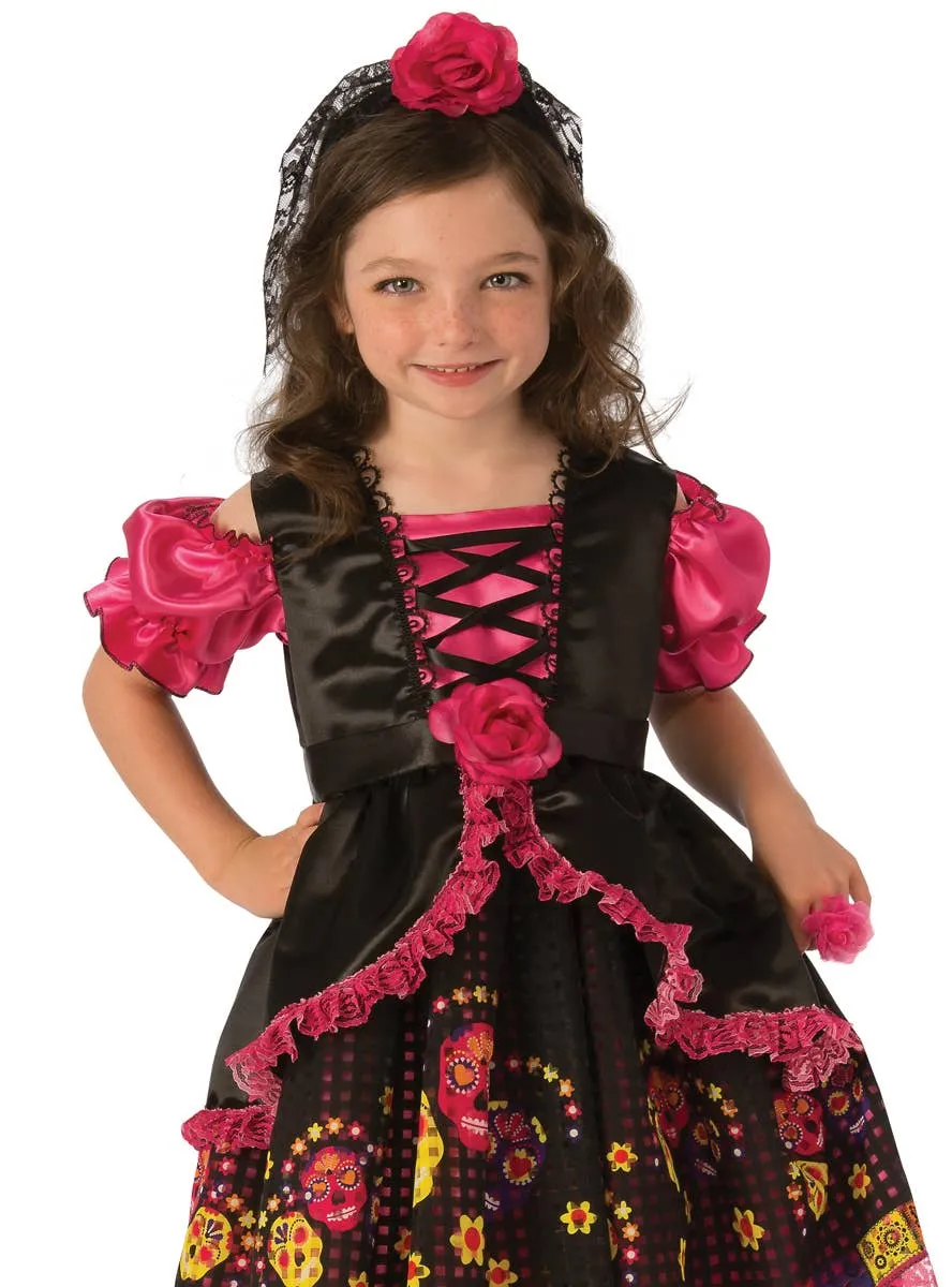 Floral Girls Pink Day of the Dead Fancy Dress Costume