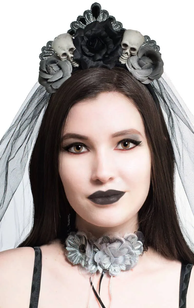 Floral Gothic Bride Veil Halloween Headpiece