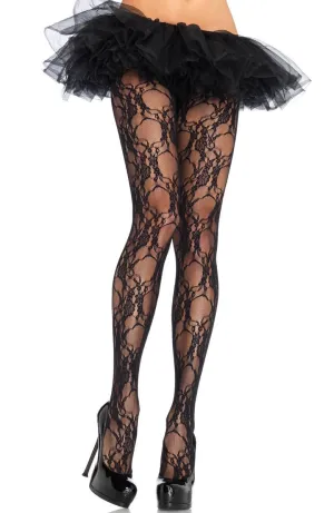 Floral Lace Full Length Black Plus Size Stockings