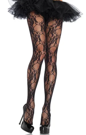 Floral Lace Full Length Black Stockings
