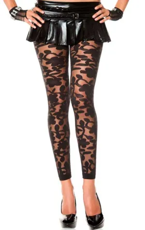 Floral Lace Sexy Black Leggings