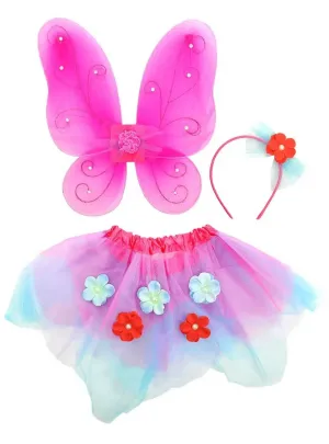 Floral Pink and Blue Glitter Toddler Fairy Costume Kit