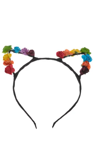 Floral Rainbow Cat Ear Headband