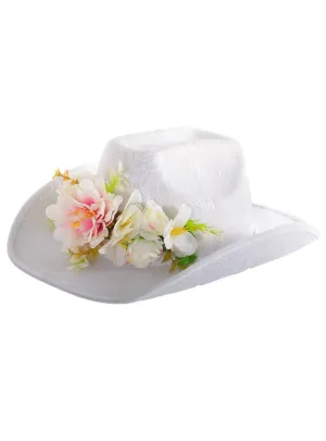 Floral White Lace Cowgirl Costume Hat with Pastel Flowers