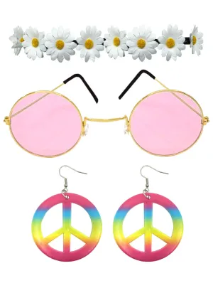 Flower Hippie Womens Pink Costume Accessory Set