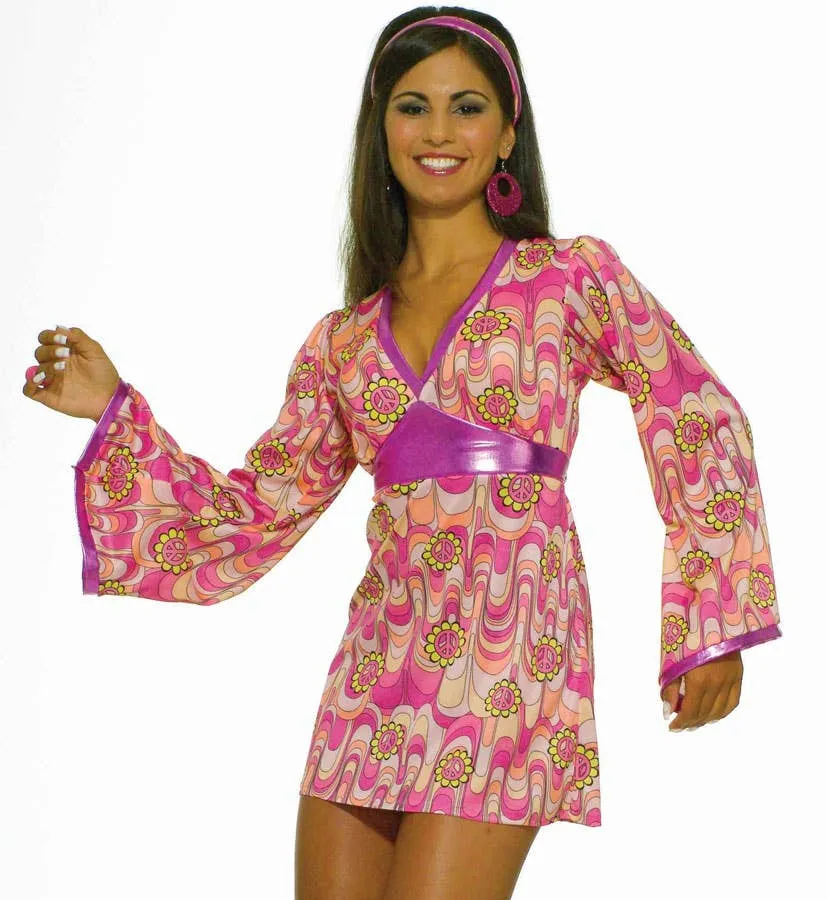 Flower Power 1960s Pink Go-Go Womens Costume