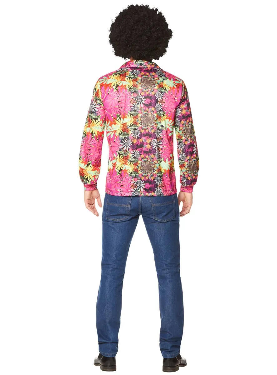 Flower Power Mens Pink 70s Hippie Costume Shirt