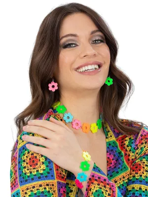 Flower Power Rainbow 60s Jewellery Set