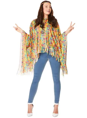 Flower Power Womens 1960s Hippie Costume Poncho