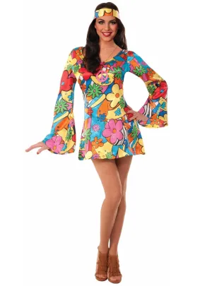 Flower Power Womens 70s Hippie Costume Dress