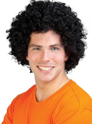 Fluffy Black Afro Mens Costume Wig
