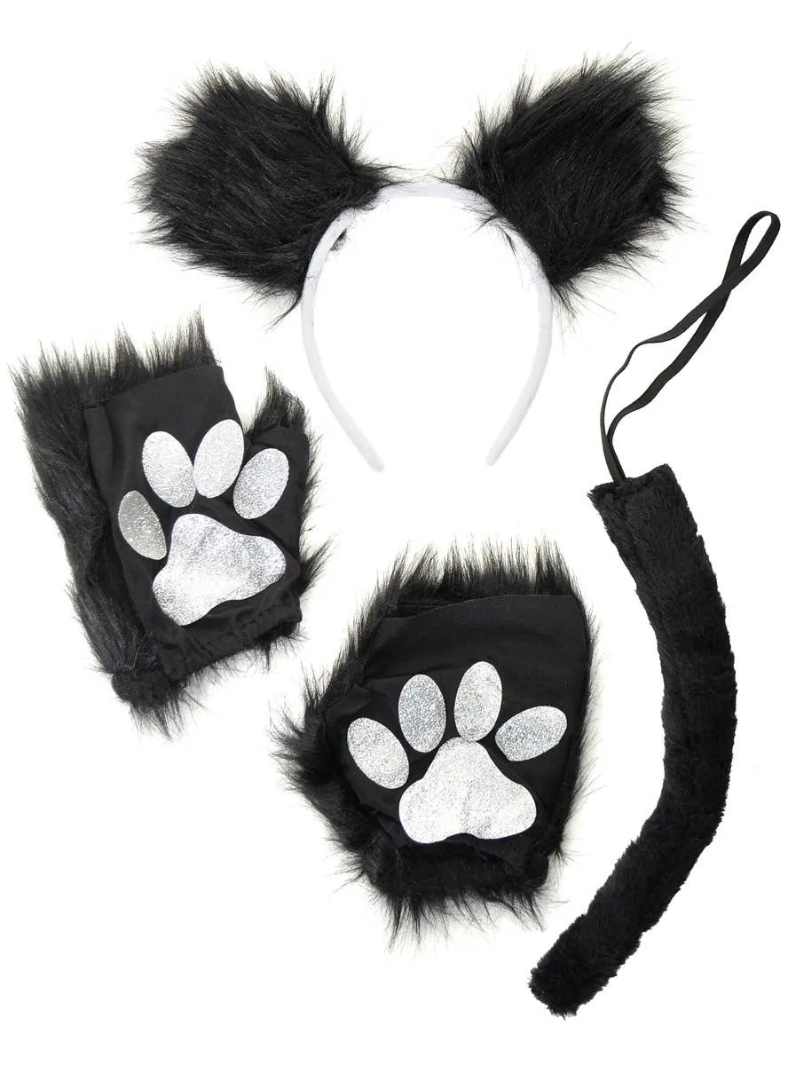 Fluffy Black Cat Kids 3 Piece Accessory Set